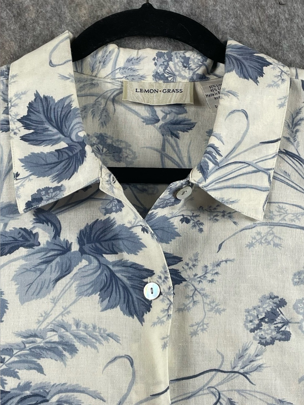 Lemon Grass Linen Blend Button Up Romantic Cottagecore Botanical Shirt - XL - Picture 4 of 13